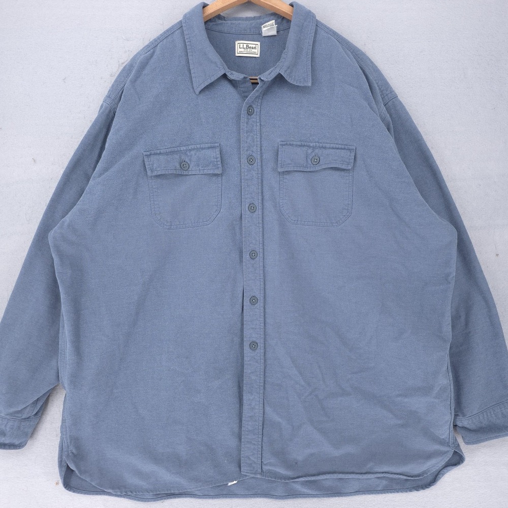 Vintage L.L.Bean Chamoise Shirt Mens 2XL Blue Flannel Button Up Double Pocket